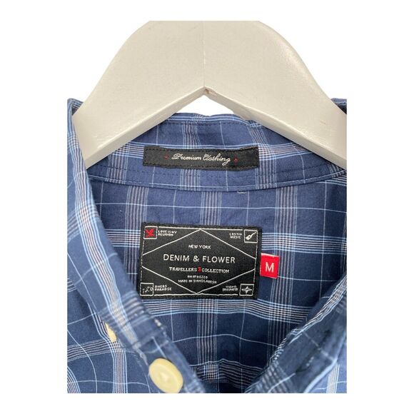 NEW $58 Denim & Flower Mens Cotton Long Sleeve Button Slim Fit Shirt Navy Size M - Picture 2 of 10